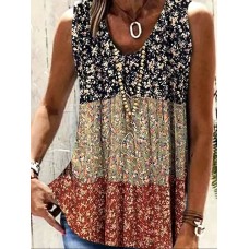 Sleeveless printed loose contrasting T-shirt for women