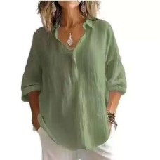 Solid Color Casual Loose Plus Size V-Neck Long Sleeve Women's Top Blouse Solid Color Casual Loose Plus Size V-Neck Long Sleeve Women's Top Blouse