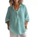 Solid Color Casual Loose Plus Size V-Neck Long Sleeve Women's Top Blouse