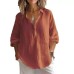 Solid Color Casual Loose Plus Size V-Neck Long Sleeve Women's Top Blouse