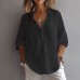 Solid Color Casual Loose Plus Size V-Neck Long Sleeve Women's Top Blouse
