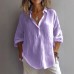 Solid Color Casual Loose Plus Size V-Neck Long Sleeve Women's Top Blouse