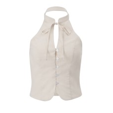 European and American Style Women's Fashion Street Design Sense Retro Fitted Backless Short Top