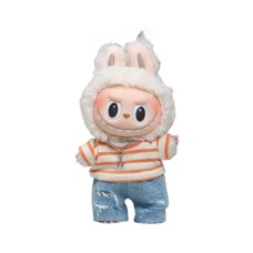 Clothing Only Labubu Doll Clothes T-Shirt with Ripped Jeans Heartfelt Macaron