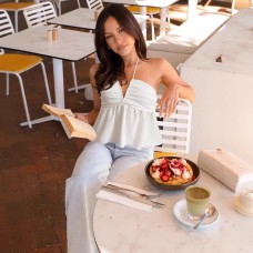 Deep V-Neck Ruffle Trim Sleeveless Fitted Women's Blouse