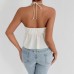 Deep V-Neck Ruffle Trim Sleeveless Fitted Women's Blouse Deep V-Neck Ruffle Trim Sleeveless Fitted Women's Blouse