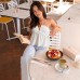 Deep V-Neck Ruffle Trim Sleeveless Fitted Women's Blouse Deep V-Neck Ruffle Trim Sleeveless Fitted Women's Blouse