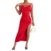 V-neck Sexy Fitted Backless Slit Strapless Long Dress