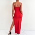 V-neck Sexy Fitted Backless Slit Strapless Long Dress