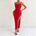 V-neck Sexy Fitted Backless Slit Strapless Long Dress