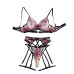 Floral Embroidery Eyelash Lace Sexy Complex Bandage Sexy Underwear Four Piece Set