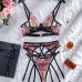 Floral Embroidery Eyelash Lace Sexy Complex Bandage Sexy Underwear Four Piece Set