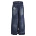 Street Design Floral Embroidered Denim Wide-Leg Long Pants Men's Vibe Trendy Washed Distressed Straight Leg Trousers