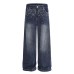 Street Design Floral Embroidered Denim Wide-Leg Long Pants Men's Vibe Trendy Washed Distressed Straight Leg Trousers