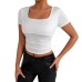 Short sleeved square neck slim fit T-shirt