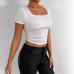 Short sleeved square neck slim fit T-shirt