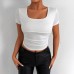 Short sleeved square neck slim fit T-shirt
