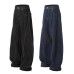 Inverted Design Distressed Jeans with Letter Embroidery Pockets and Wide Leg Trousers
