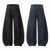 Inverted Design Distressed Jeans with Letter Embroidery Pockets and Wide Leg Trousers