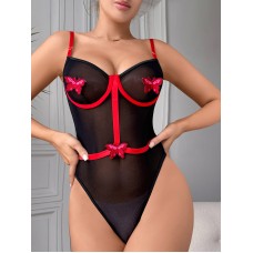 Perspective butterfly embroidery waistband splicing fun suspender one-piece underwear