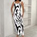 Party dress zebra print backless slit sexy slim fit long skirt