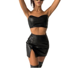 Skirt set with strapless exposed navel waist bag hip slit and half skirt