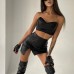 Skirt set with strapless exposed navel waist bag hip slit and half skirt
