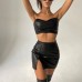 Skirt set with strapless exposed navel waist bag hip slit and half skirt