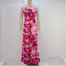 Printed Sexy Backless Waist-tightening Bodycon Strapless Dress