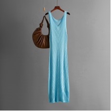 V-neck hollow out slit dress
