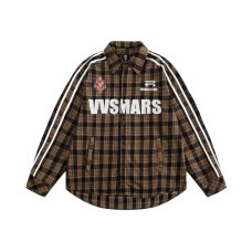 Splicing and contrasting checkered long sleeved shirt