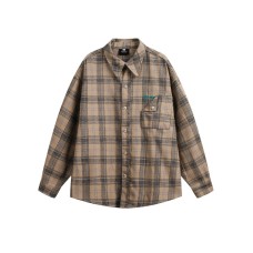 Pocket checkered men's long sleeved shirt