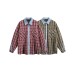 Splicing denim checkered men's and women's loose shirt