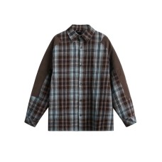 Patchwork contrasting checkered long sleeved shirt