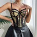 Sexy vest top with waist chest wrapped fishbone diamond shape