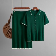 Skirt Set with Polo Collar Two-Piece Suit