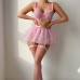 Cross-border Foreign Trade  Fashion Simple Sexy Beaded Chain Transparent Mesh Pleated Lace Strap Lingerie Set