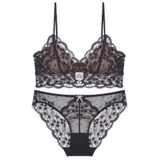 Sexy Lace Bra Set for Women French Style Thin Strap Backless Triangle Cup Wireless Bra Set Sexy Lace Bra Set for Women French Style Thin Strap Backless Triangle Cup Wireless Bra Set
