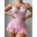 Elegant Lace Sheer Temptation Nightgown and Thong Two-Piece Set