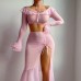 Transparent Mesh Uniform Temptation High Slit Long Skirt Erotic Lingerie Set