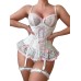 Sexy Transparent Lace Bowknot with Thigh-High Stockings Bodysuit Set  Style Pure Desire Girl 
