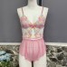 Cute Pink Women's Embroidered Romper Underwear Set