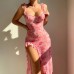 Floral Print Strapless Slit Dress with Lingerie Style