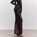 Sexy lace print U-neck long sleeved slim slit spicy girl dress for women