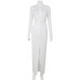 Sexy deep V-neck slit pleated slimming dress
