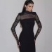 Temperament semi high neck mesh patchwork slim fit dress for women