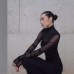 Temperament semi high neck mesh patchwork slim fit dress for women