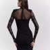Temperament semi high neck mesh patchwork slim fit dress for women