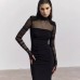 Temperament semi high neck mesh patchwork slim fit dress for women
