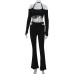 Hanging neck long sleeved top with hollowed out waist and micro flared long pants two-piece set